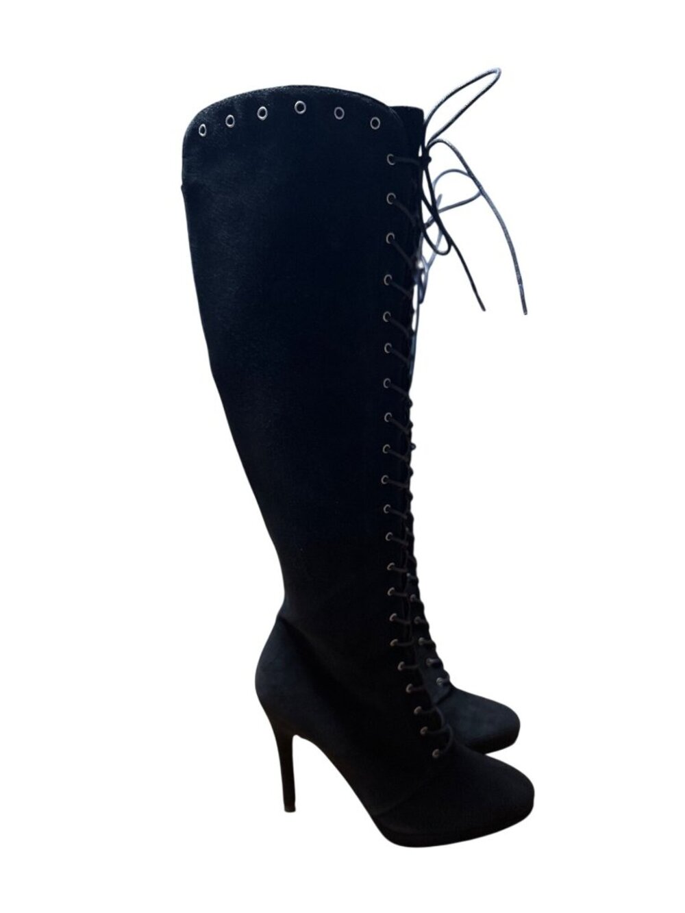Stuart Weitzman Suede Knee-High Lace-Up Stiletto Side Zippers Boots Size 5.5M